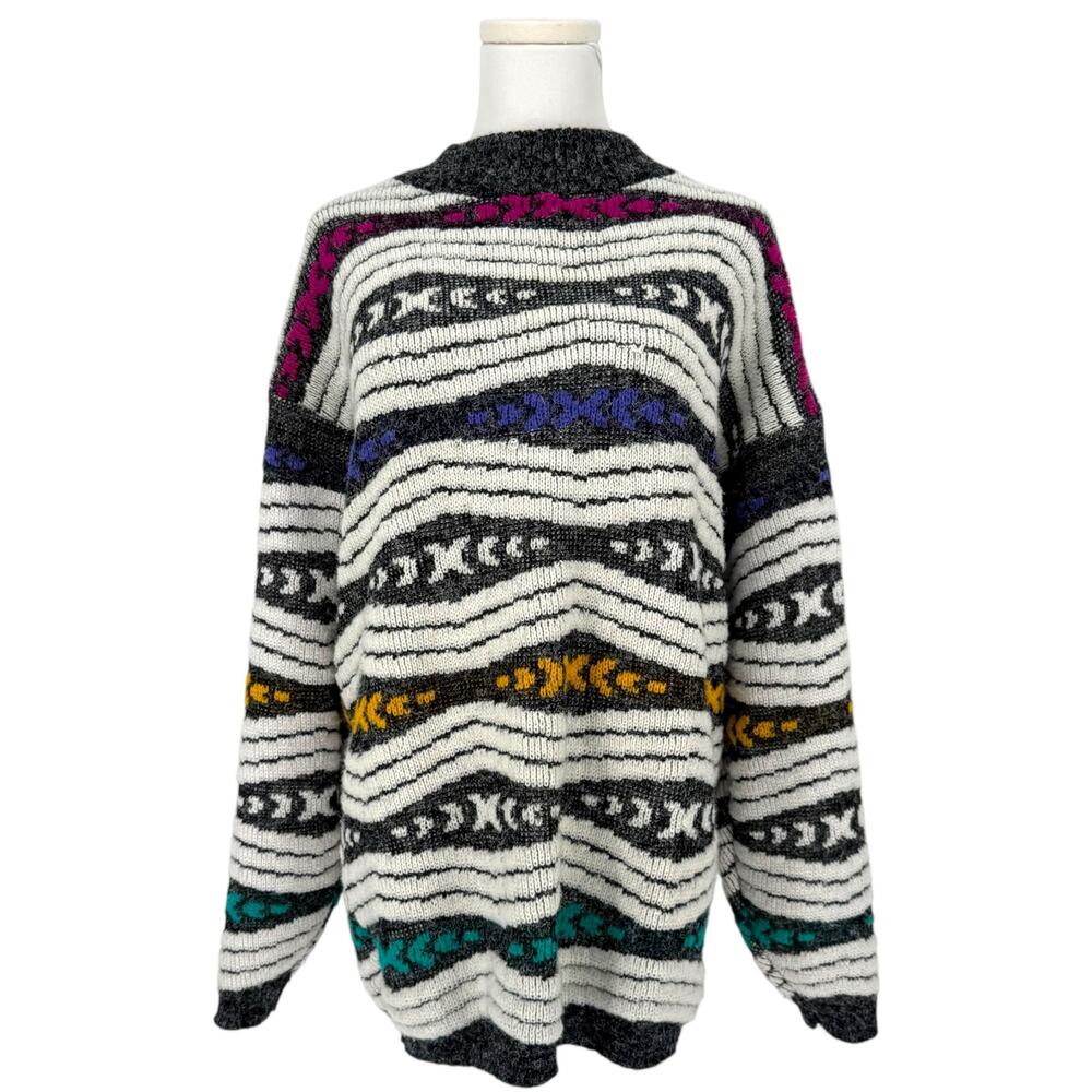 Vintage Jolie New York Neon Chunky Knit Sweater Oversized XL Made in USA 80s 90s